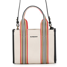 将图像加载到图库查看器中，BURBERRY Icon Stripe Trim Tote Natural/Brown/Black/Red81214931 Canvas Leather Size Small
