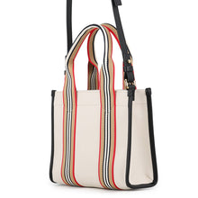 将图像加载到图库查看器中，BURBERRY Icon Stripe Trim Tote Natural/Brown/Black/Red81214931 Canvas Leather Size Small
