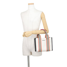 将图像加载到图库查看器中，BURBERRY Icon Stripe Trim Tote Natural/Brown/Black/Red81214931 Canvas Leather Size Small
