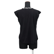 Load image into Gallery viewer, CHANEL French Sleeve Tweed Trim T-Shirt Size 38 Black Cotton100%
