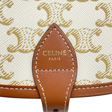 将图像加载到图库查看器中，CELINE Folco Triomphe Shoulder Bag White/Brown PVC Calf Leather Size Medium
