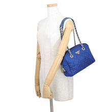 Load image into Gallery viewer, PRADA Triangle Logo Quilted Shoulder Bag Blue1BB072 Nylon
