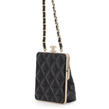 将图像加载到图库查看器中，CHANEL Kiss Lock Matelasse Mini ChainShoulder Bag BlackAP2497 Lambskin

