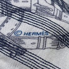 Load image into Gallery viewer, HERMES Giant Square Cheval des Chénées Size 140 Marine/Natural Cashmere70% Silk30%
