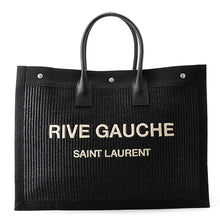 Load image into Gallery viewer, SAINT LAURENT PARIS Rive Gauche Tote Bag Black509415 Raffia Canvas Leather
