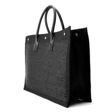 Load image into Gallery viewer, SAINT LAURENT PARIS Rive Gauche Tote Bag Black509415 Raffia Canvas Leather
