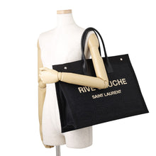 Load image into Gallery viewer, SAINT LAURENT PARIS Rive Gauche Tote Bag Black509415 Raffia Canvas Leather
