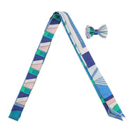 HERMES Twillon with ribbon Blue/Green/White Silk100%