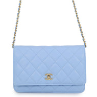 CHANEL Matelasse Classic Chain Wallet Turnlock Light BlueAP0250 Caviar Leather