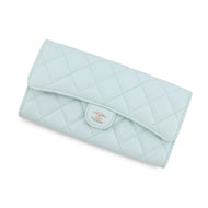 CHANEL Matelasse Classic Long Flap Wallet Light BlueAP0241 Caviar Leather