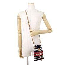 Load image into Gallery viewer, MIUMIU Crochet Border Drawstring Bag Navy/Red/White Cotton Leather
