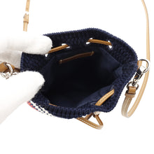 Load image into Gallery viewer, MIUMIU Crochet Border Drawstring Bag Navy/Red/White Cotton Leather
