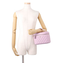 Load image into Gallery viewer, CHANEL Top Handle Matelasse CC Logo Vanity Bag Light PurpleAP2573 Caviar Leather
