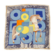 HERMES Giant Square Cavalier en Formes Size 140 Blue/White/Multicolor Cashmere70% Silk30%