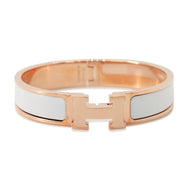 HERMES Clic H Bangle Size PM White Lacquer Gold Plated