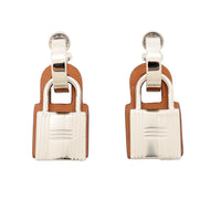 HERMES O'Kelly Earrings Gold Metal Swift Leather
