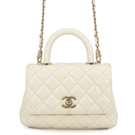 CHANEL Coco Handle Matelasse 2-way Handbag WhiteAS2215 Caviar Leather Size XXS