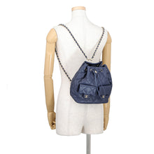 将图像加载到图库查看器中，CHANEL Matelasse Drawstring Double Pocket Backpack NavyAS4342 Calf Leather

