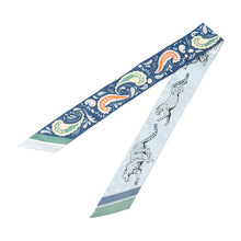 Load image into Gallery viewer, HERMES Twilly Cheetah Bandana GUEPARDS BANDANA Marine Clair/Blue Ciel/Vert Silk100%
