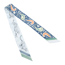 Load image into Gallery viewer, HERMES Twilly Cheetah Bandana GUEPARDS BANDANA Marine Clair/Blue Ciel/Vert Silk100%
