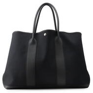 HERMES Garden Party Voyage Black Toile Military Negonda Leather Size GM