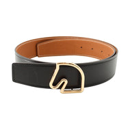 HERMES Tête de Cheval Belt Size 75 Black/Gold Box Calf Leather Togo Leather