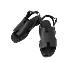 将图像加载到图库查看器中，HERMES Sandals Maya Black Leather Size 36
