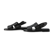将图像加载到图库查看器中，HERMES Sandals Maya Black Leather Size 36
