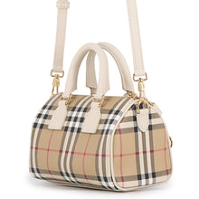 Load image into Gallery viewer, BURBERRY Check Bowling Bag Soap Beige81251071 PVC Calf Leather Size Mini
