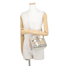 Load image into Gallery viewer, BURBERRY Check Bowling Bag Soap Beige81251071 PVC Calf Leather Size Mini
