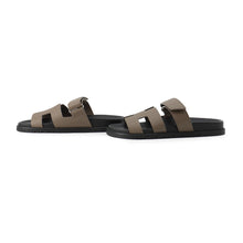 Load image into Gallery viewer, HERMES Shipley Sandals Etoupe/Black Epsom Rubber Size 38
