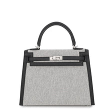 将图像加载到图库查看器中，HERMES Kelly Sellier Black/Ecru Swift Leather Toile H Size 25
