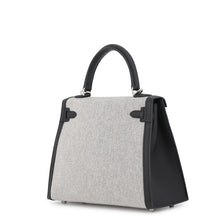 将图像加载到图库查看器中，HERMES Kelly Sellier Black/Ecru Swift Leather Toile H Size 25
