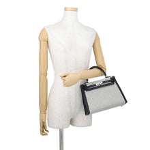 将图像加载到图库查看器中，HERMES Kelly Sellier Black/Ecru Swift Leather Toile H Size 25

