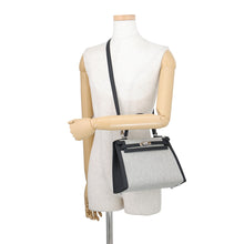 将图像加载到图库查看器中，HERMES Kelly Sellier Black/Ecru Swift Leather Toile H Size 25
