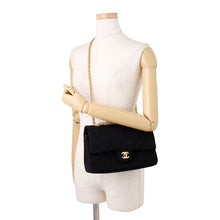 Load image into Gallery viewer, CHANEL Matelasse W Flap ChainShoulder Bag BlackA01112 CottonJersy Size 25
