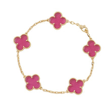 将图像加载到图库查看器中，Van Cleef &amp; Arpels Vintage Alhambra 5 Motif BraceletVCARPQZI00 Pink Enamel K18YG
