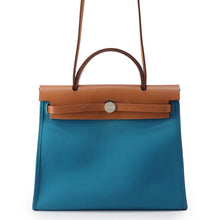 Load image into Gallery viewer, HERMES Herbag zip Blue de Galice/Fauve Toile Officier Vache Hunter Leather Size PM
