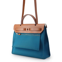 Load image into Gallery viewer, HERMES Herbag zip Blue de Galice/Fauve Toile Officier Vache Hunter Leather Size PM
