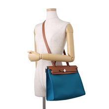 Load image into Gallery viewer, HERMES Herbag zip Blue de Galice/Fauve Toile Officier Vache Hunter Leather Size PM
