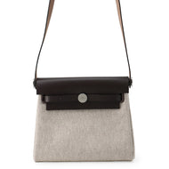 HERMES Herbag zip Ecru/Ebene Toile H Vache Hunter Leather Size Mini