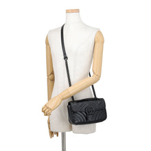 将图像加载到图库查看器中，GUCCI GG Marmont Shoulder Bag Black446744 Leather
