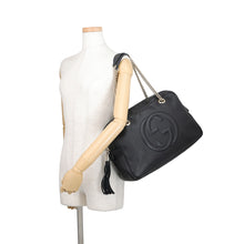 将图像加载到图库查看器中，GUCCI Soho Interlocking G Chain Shoulder Bag Black353126 Calf Leather
