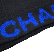 将图像加载到图库查看器中，CHANEL Large Logo Scarf Black/Blue Wool70% Cashmere30%
