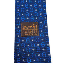 Load image into Gallery viewer, HERMES Heavy Silk Tie Stars Maillon Size 2.8" Marine/Azur/Blanc Silk100%
