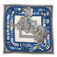 将图像加载到图库查看器中，HERMES KareH Robocabaar ROBOCABAR Size 100 Etoupe/Blanc/Blue Cashmere70% Silk30%
