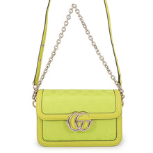 将图像加载到图库查看器中，GUCCI Go Chain Shoulder Bag LimeGreen826761 GG Marmont Leather Size Small
