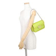 将图像加载到图库查看器中，GUCCI Go Chain Shoulder Bag LimeGreen826761 GG Marmont Leather Size Small
