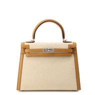 HERMES Kelly Sellier Ecru/Sesame Toile H Swift Leather Size 25