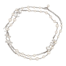 Load image into Gallery viewer, CHANEL Pearl Long Necklace Silver Metal Faux Pearl Rhinestone
